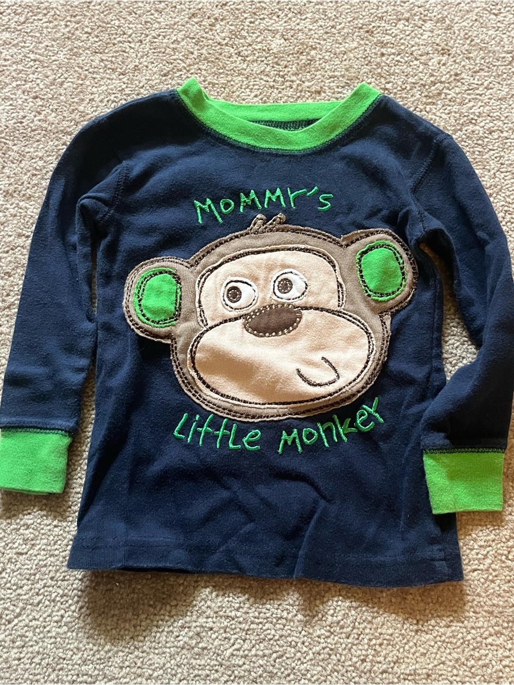 BabiesRUs Navy & Green 'Mommy's Little Monkey' Long Sleeve Tee